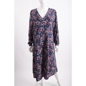 Boden Womens Easy Midi Dress UK 14 US 10 Navy Autumnal Leaves Long Sleeve NWT